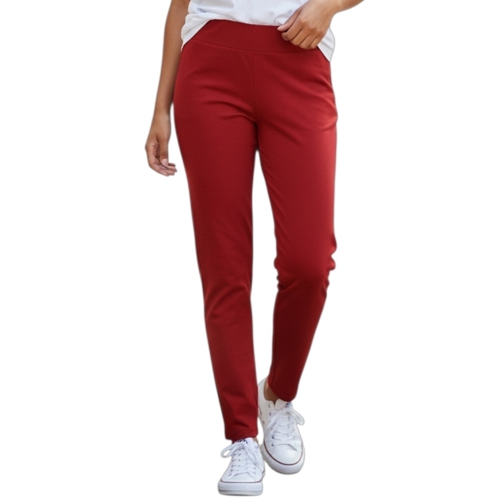 Eileen Fisher Tapered Red Ankle Pull On Comfort Stretch Slit Hem Pants Size XL/T